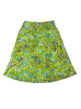 Wind River Linen Blend Floral Skirt Knee Length Midi Womens Medium Green Blue